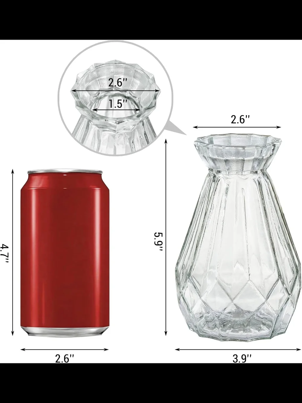 MyGift Mini Set of 6 Diamond-Faceted Clear Glass Bud Vases